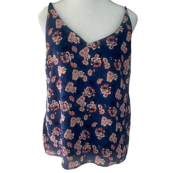 Banana Republic Women Blouse Top Shirt Floral Print Blue Pink Medium - Picture 1 of 9